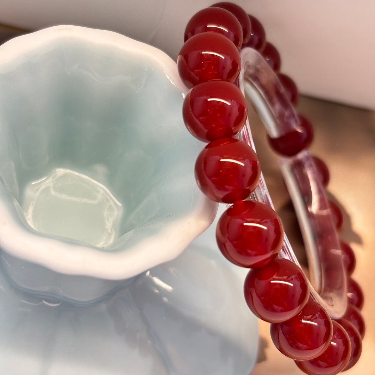 Natural Red Agate Bracelet, 10mm Handmade Gemstone Beads