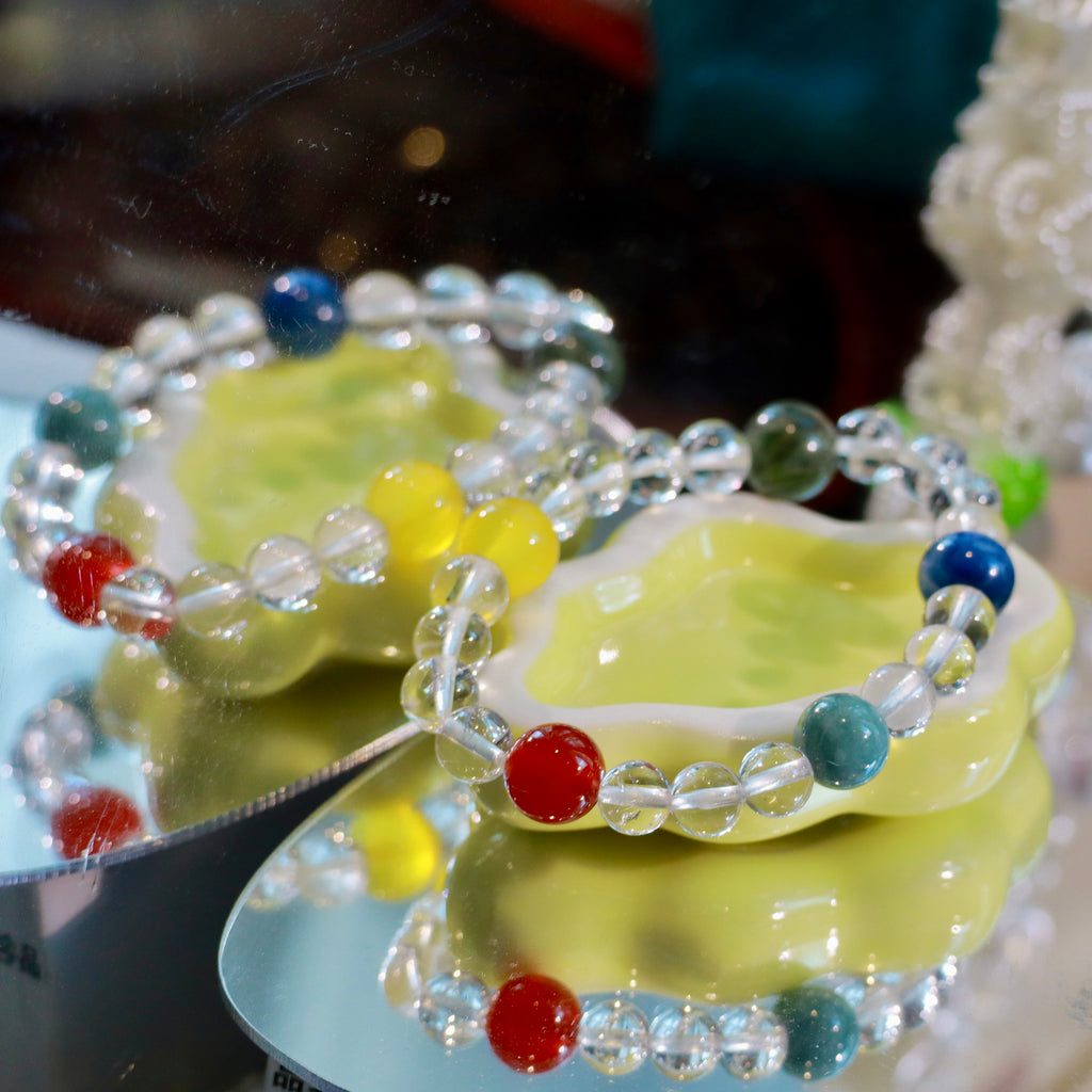 Natural Clear Quartz Bracelet with Mixed Gemstones | 7mm Crystal Beads