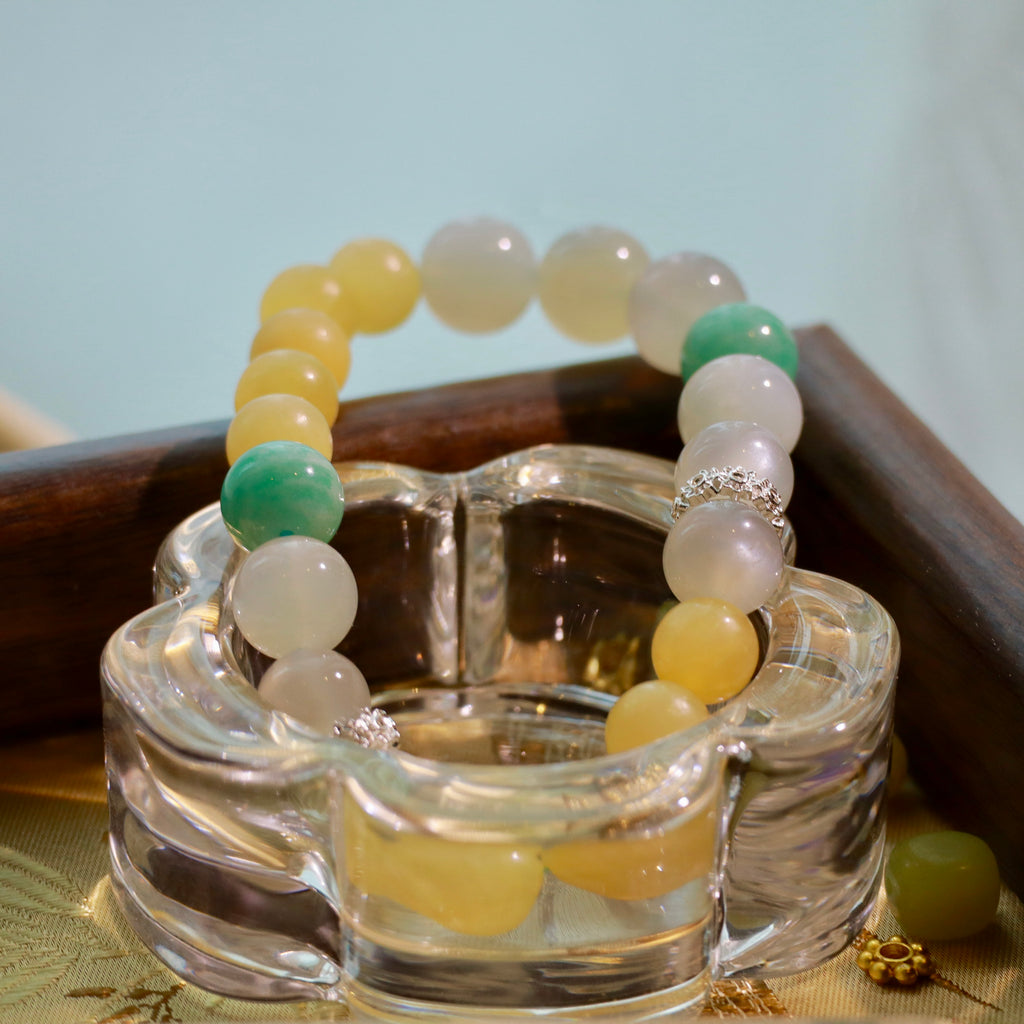 Natural Moonstone, Yellow Jade & Amazonite Gemstone Bracelet