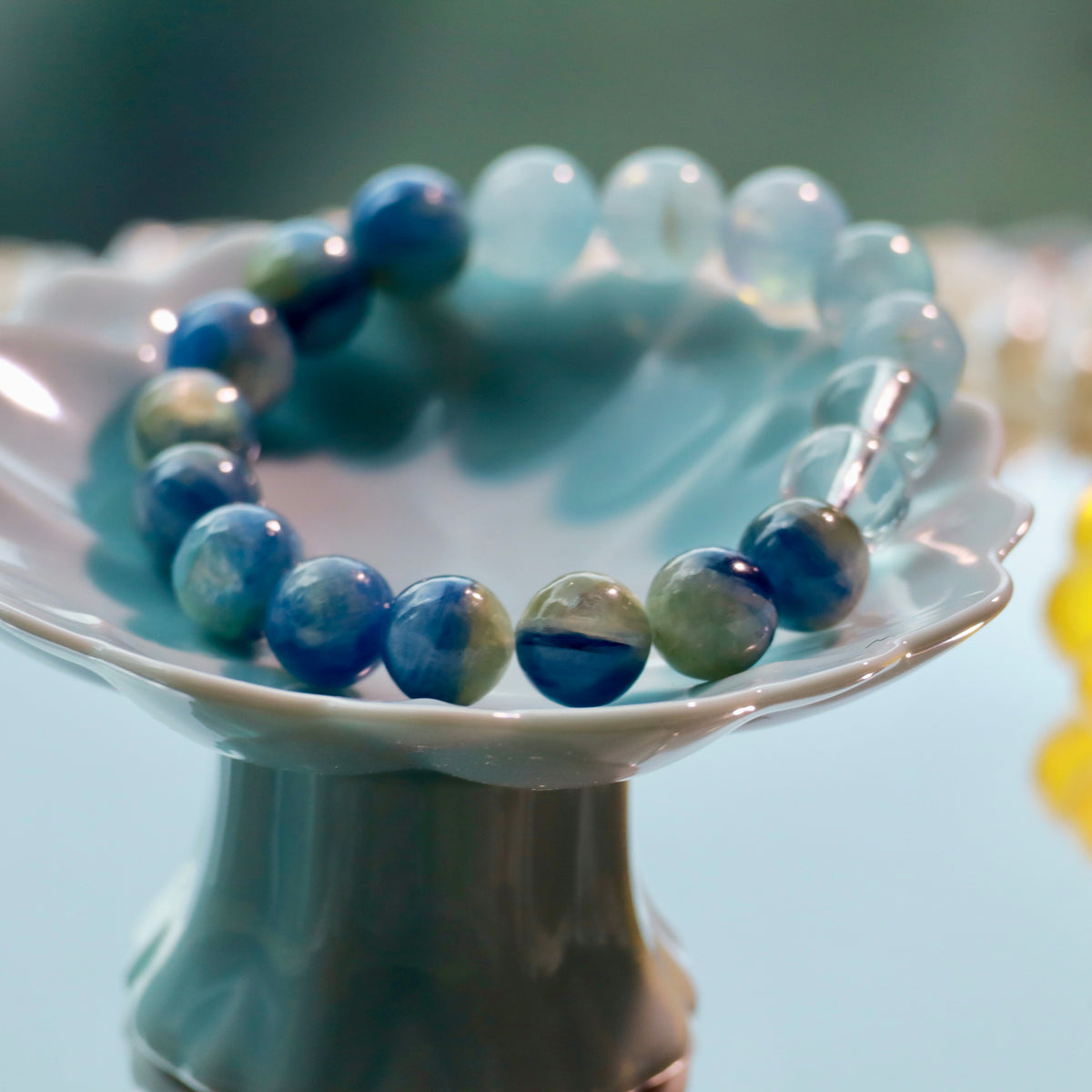 Natural Blue Kyanite & Aquamarine Bracelet | 10mm Gemstone Beads