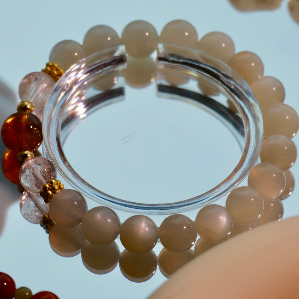 Natural Silver Moon Stone & Citrine Bracelet | 9mm Crystal Beads