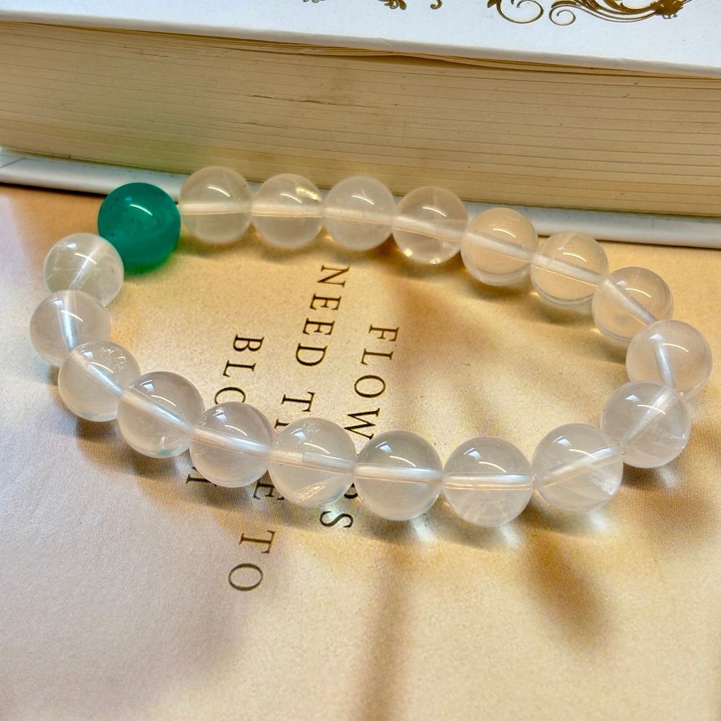 Natural Milky White Crystal & Amazonite Bracelet – 10mm Gemstone Beaded Bracelet