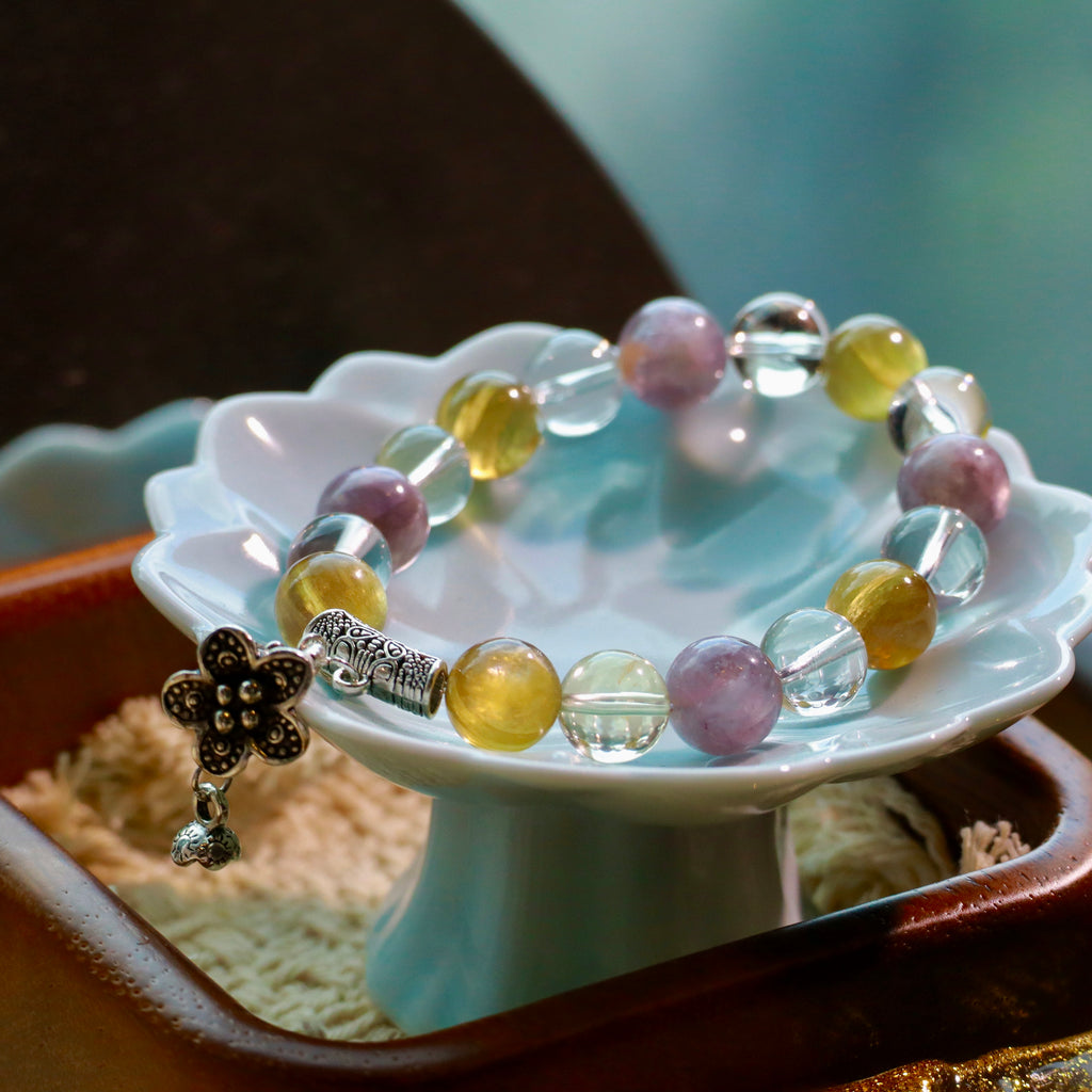 Golden Lithium Mica & High-Clarity Clear Quartz Bracelet | 10mm