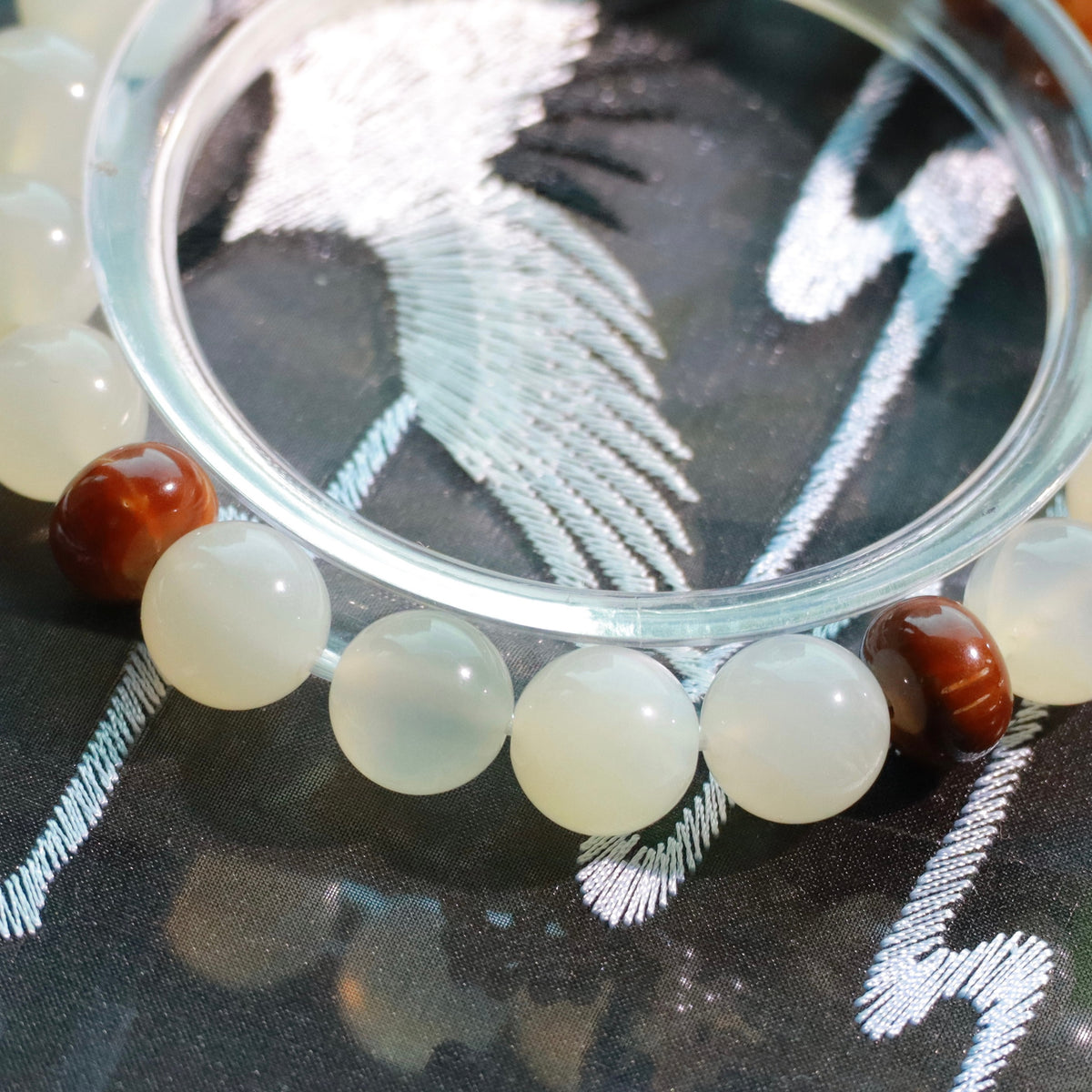 Natural Moonstone & Kuk Wood Bracelet | 9mm Gemstone Beads