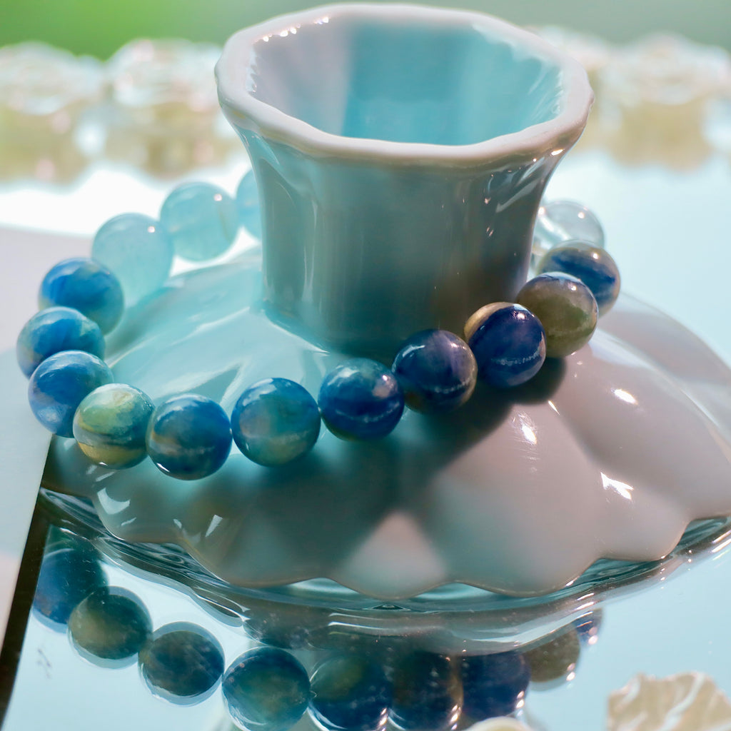 Natural Blue Kyanite & Aquamarine Bracelet | 10mm Gemstone Beads