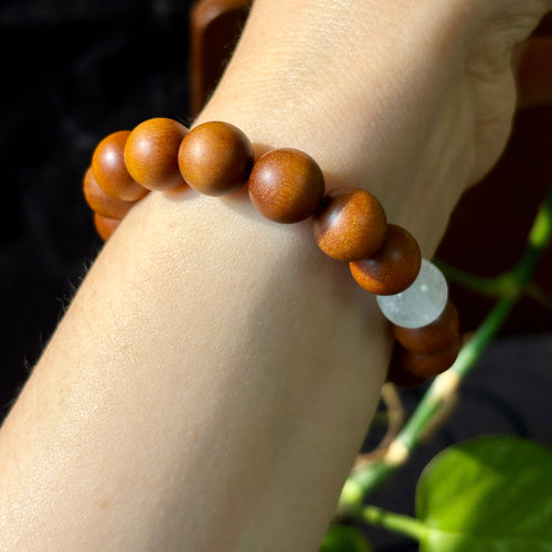 10mm Sandalwood & Hanbaiyu Marble Bracelet – Handmade Natural Wood Beaded Bracelet