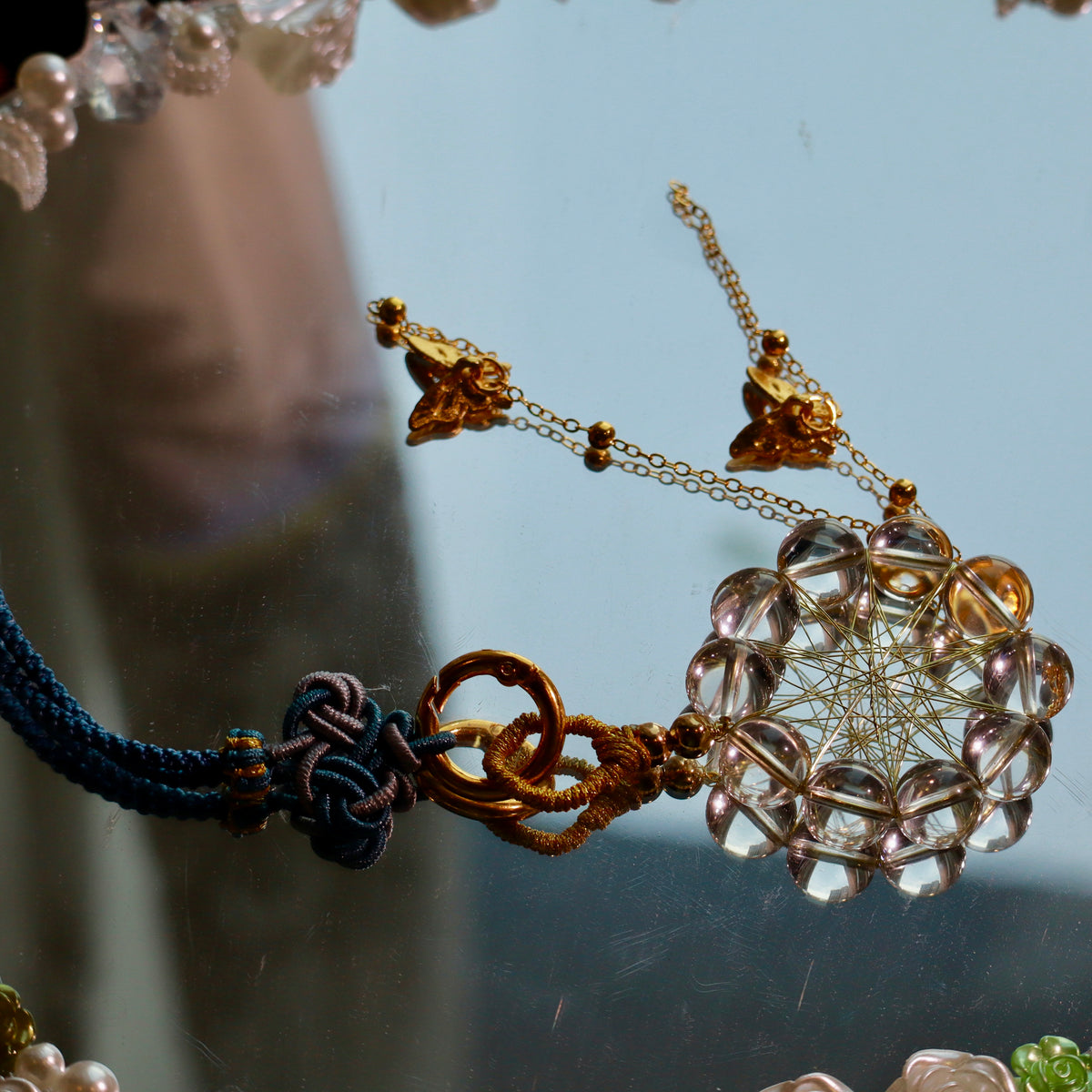 Natural Clear Quartz Crystal Hanging Ornament with Gold Cord for Home Decor Witch Crystal