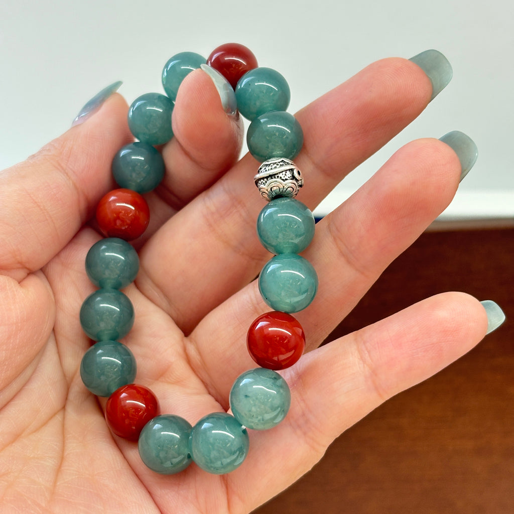 Natural Blue Agate & Nanhong Agate Bracelet – 10mm Gemstone Beaded Bracelet