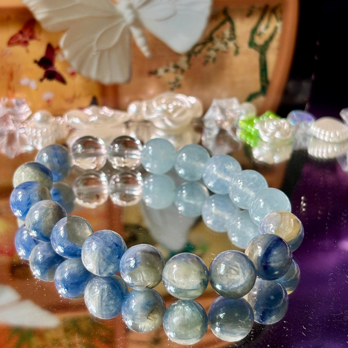 Natural Blue Kyanite & Aquamarine Bracelet | 10mm Gemstone Beads