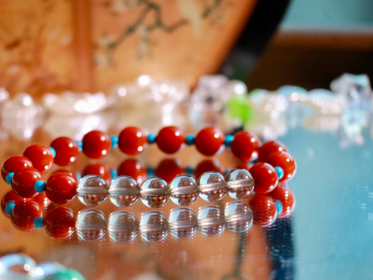 Natural Nanhong Agate & Smoky Quartz Bracelet | 8mm Gemstone Beads