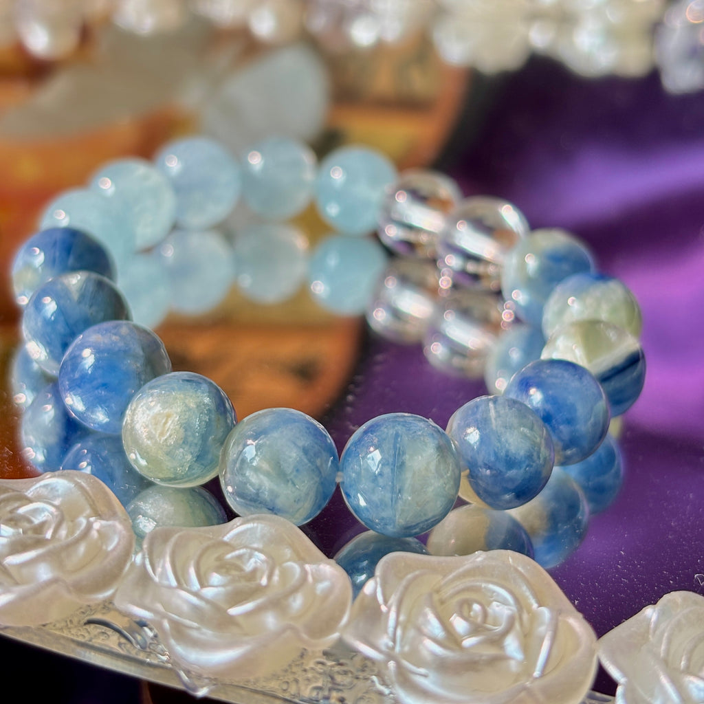 Natural Blue Kyanite & Aquamarine Bracelet | 10mm Gemstone Beads
