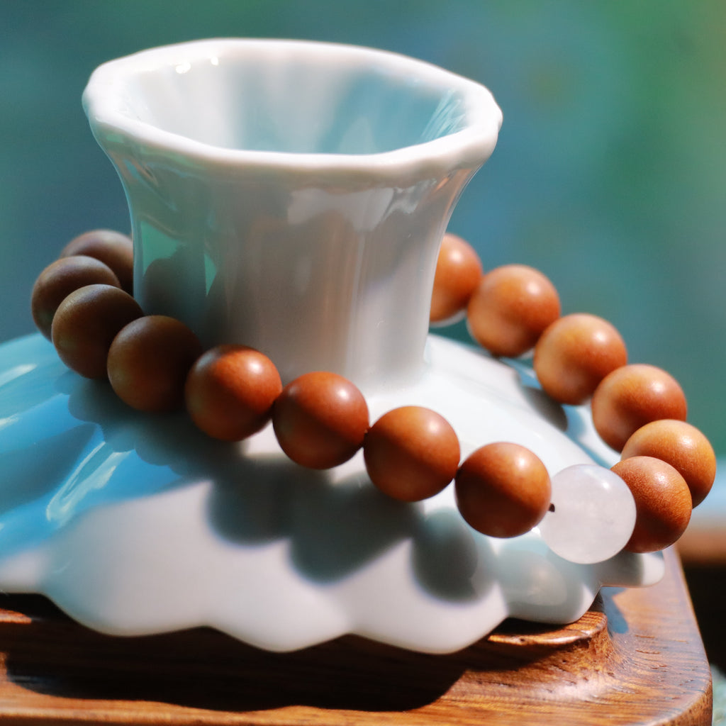 10mm Sandalwood & Hanbaiyu Marble Bracelet – Handmade Natural Wood Beaded Bracelet