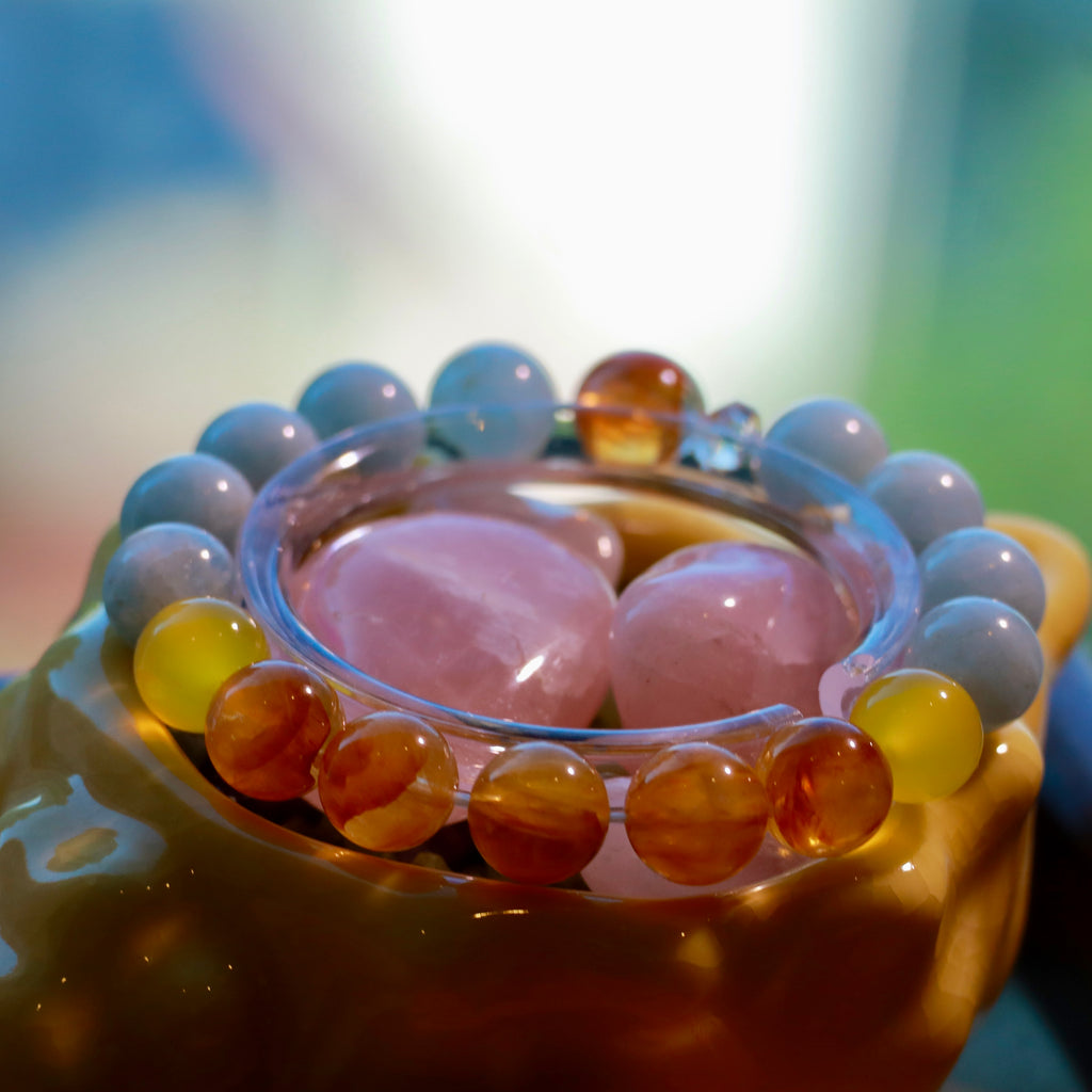 Natural Aquamarine & Yellow Hematoid Quartz Bracelet | 10mm Gemstone Beads