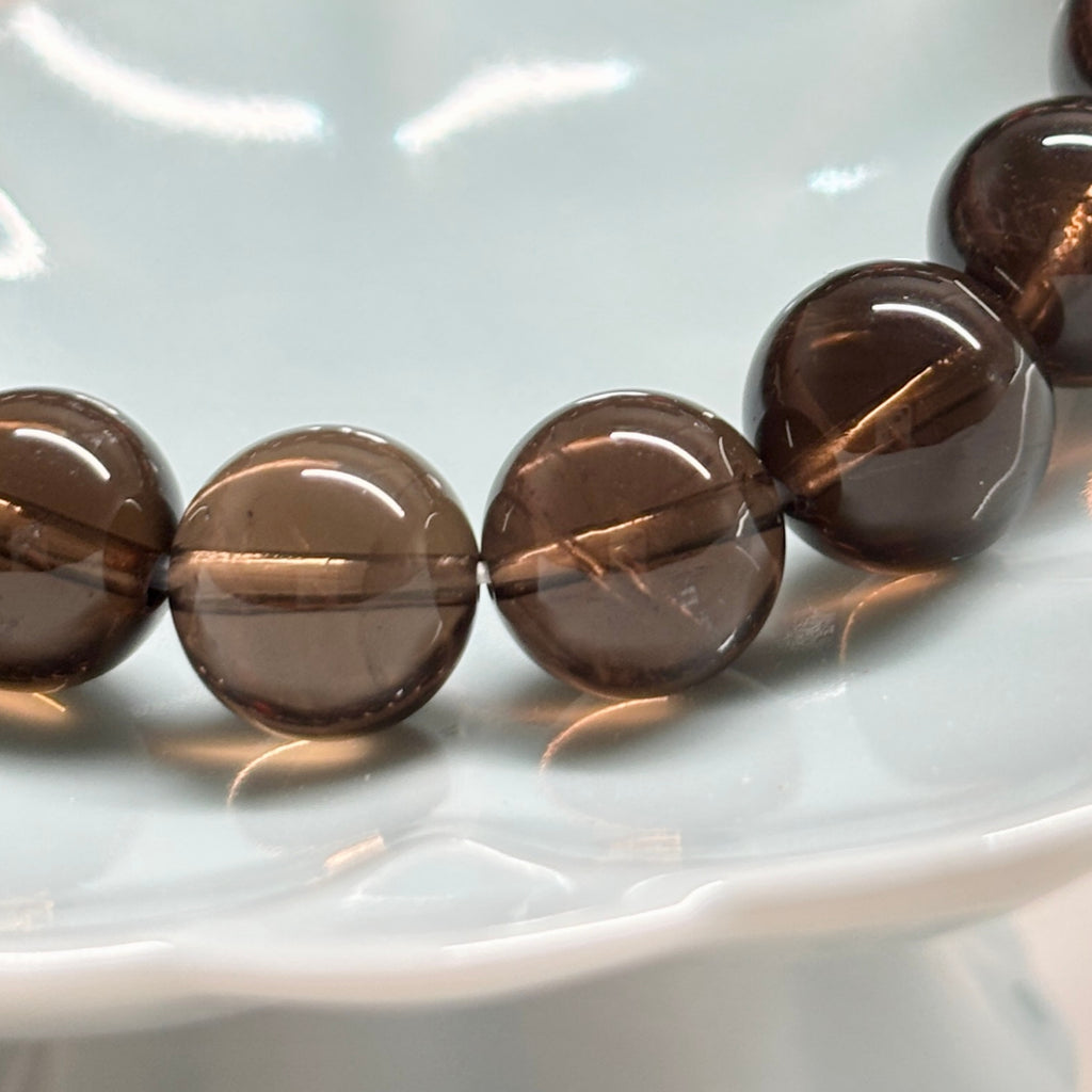 Smoky Quartz Bracelet with Black Super Seven & Red Strawberry Quartz, 10mm