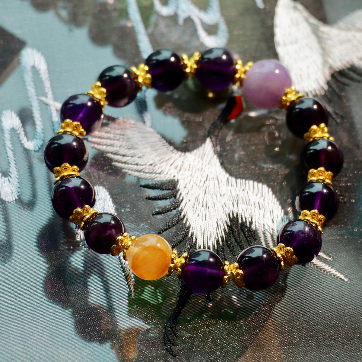 9-10mm Natural Uruguayan Amethyst Bracelet | Deep Purple Crystal with Yellow Hematoid Quartz