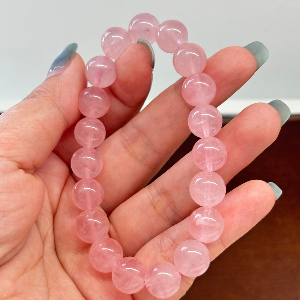 10mm Pink Amethyst Bracelet – Handmade Natural Crystal Stretch Bracelet