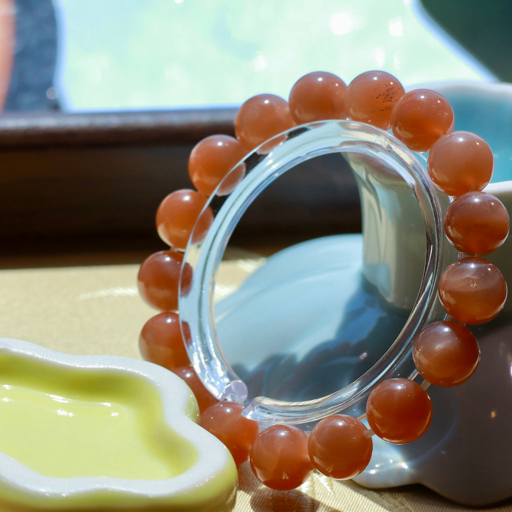 Natural Orange Moonstone Bracelet | 10mm Gemstone Beads