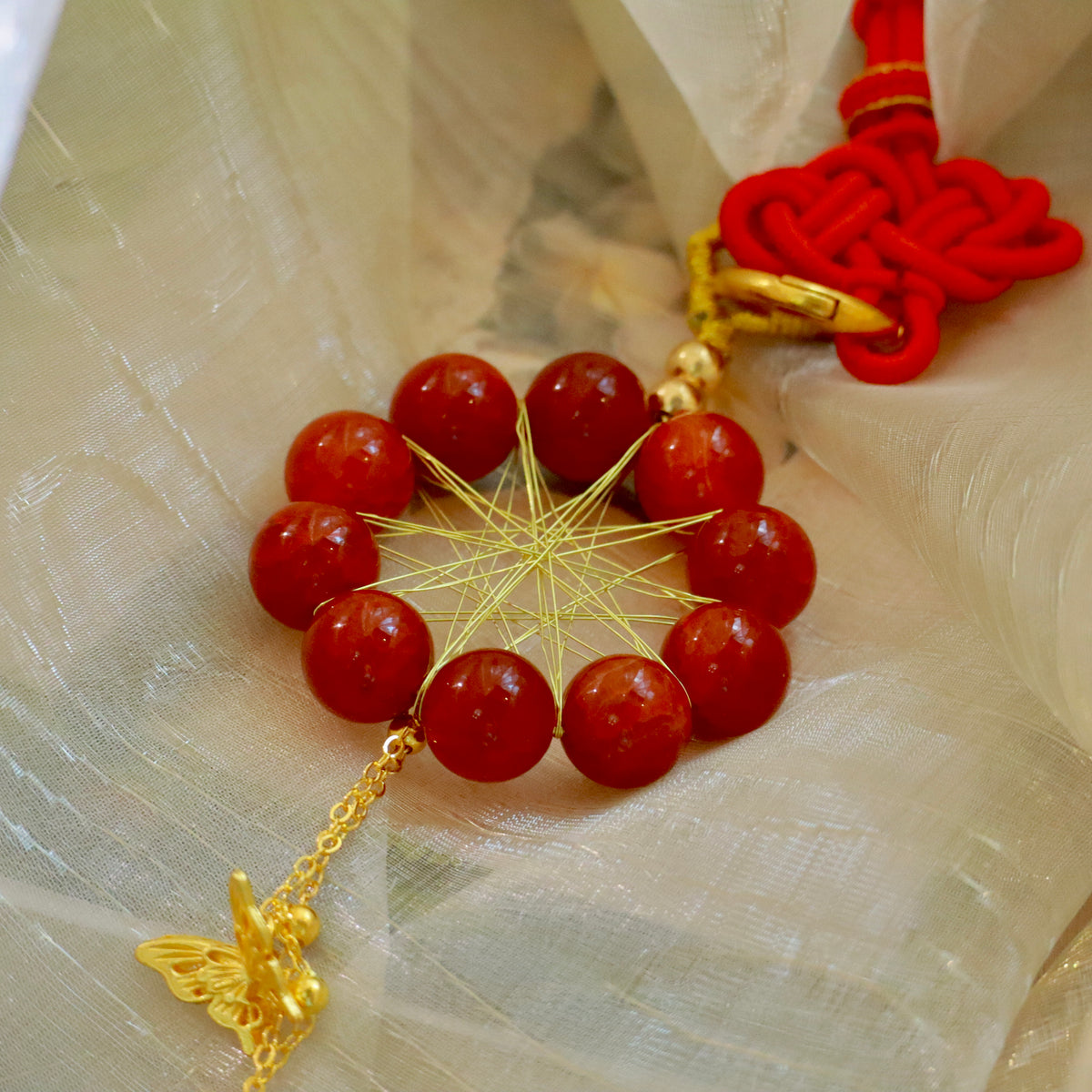 12mm Natural Dragon Vein Red Agate Hanging Ornament Red Agate Dreamcatcher