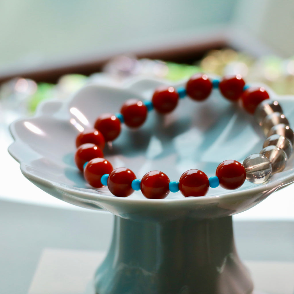 Natural Nanhong Agate & Smoky Quartz Bracelet | 8mm Gemstone Beads