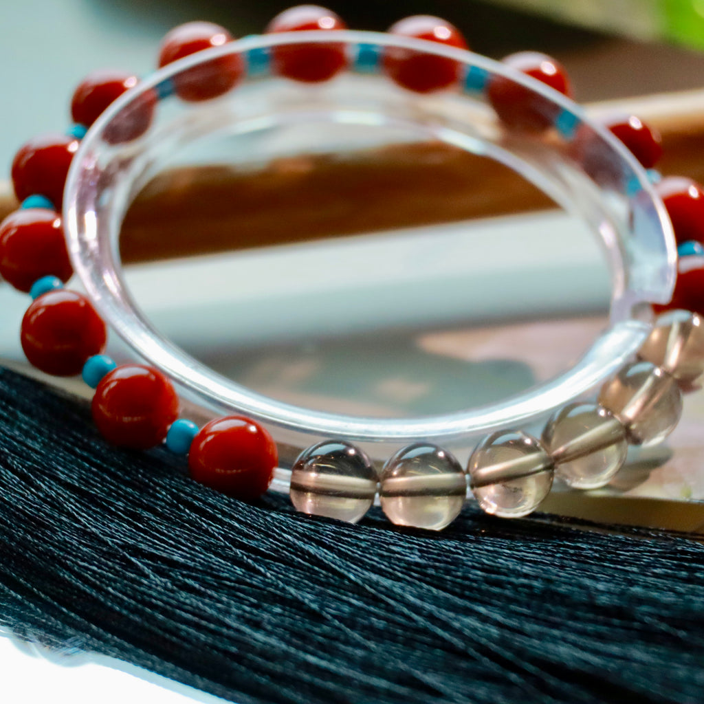 Natural Nanhong Agate & Smoky Quartz Bracelet | 8mm Gemstone Beads