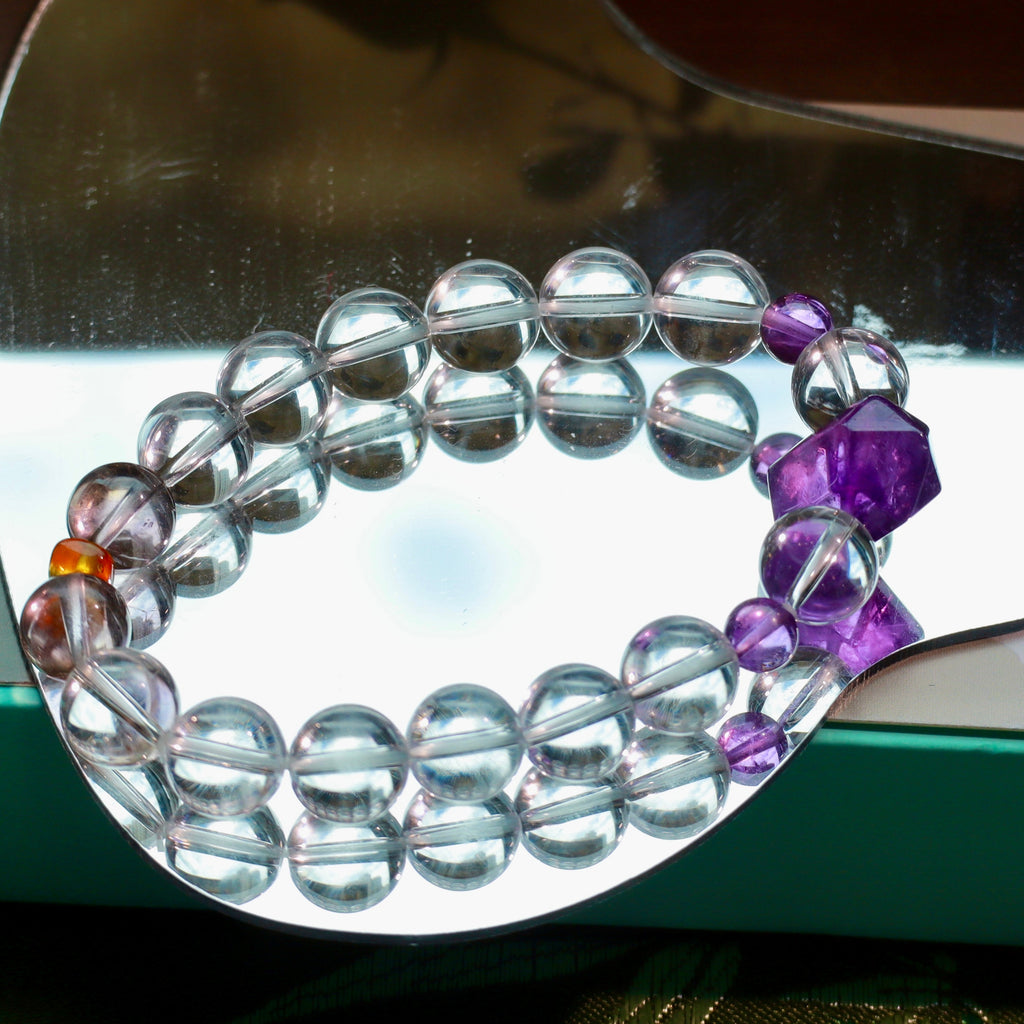 10mm Clear Quartz & Amethyst Bracelet with Uruguay Amethyst
