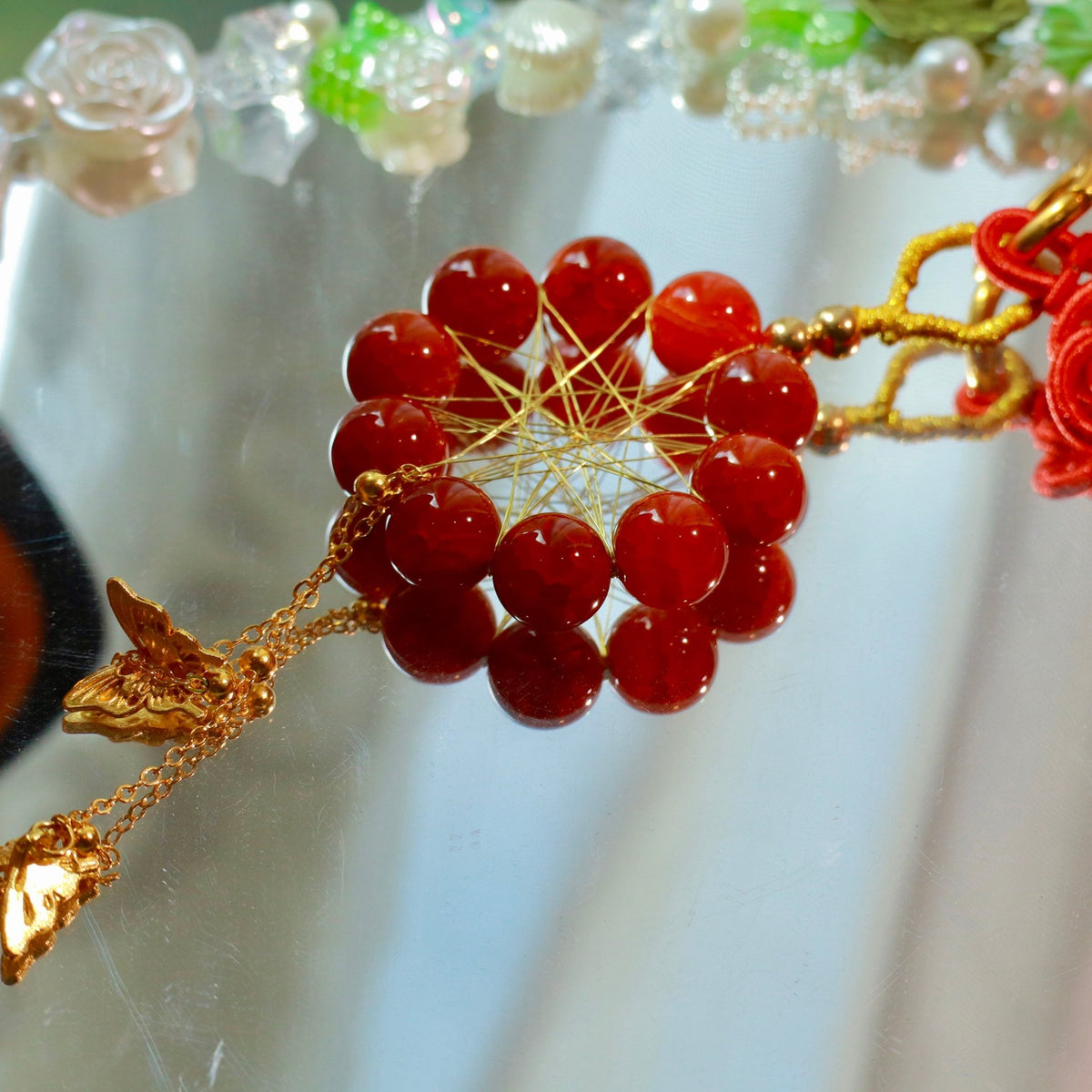 12mm Natural Dragon Vein Red Agate Hanging Ornament Red Agate Dreamcatcher - DancingMotes