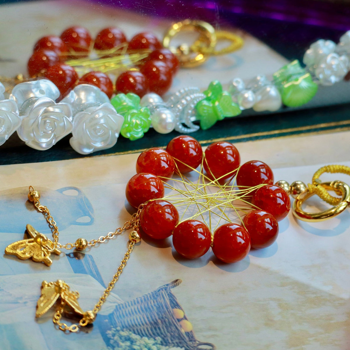 12mm Natural Dragon Vein Red Agate Hanging Ornament Red Agate Dreamcatcher - DancingMotes