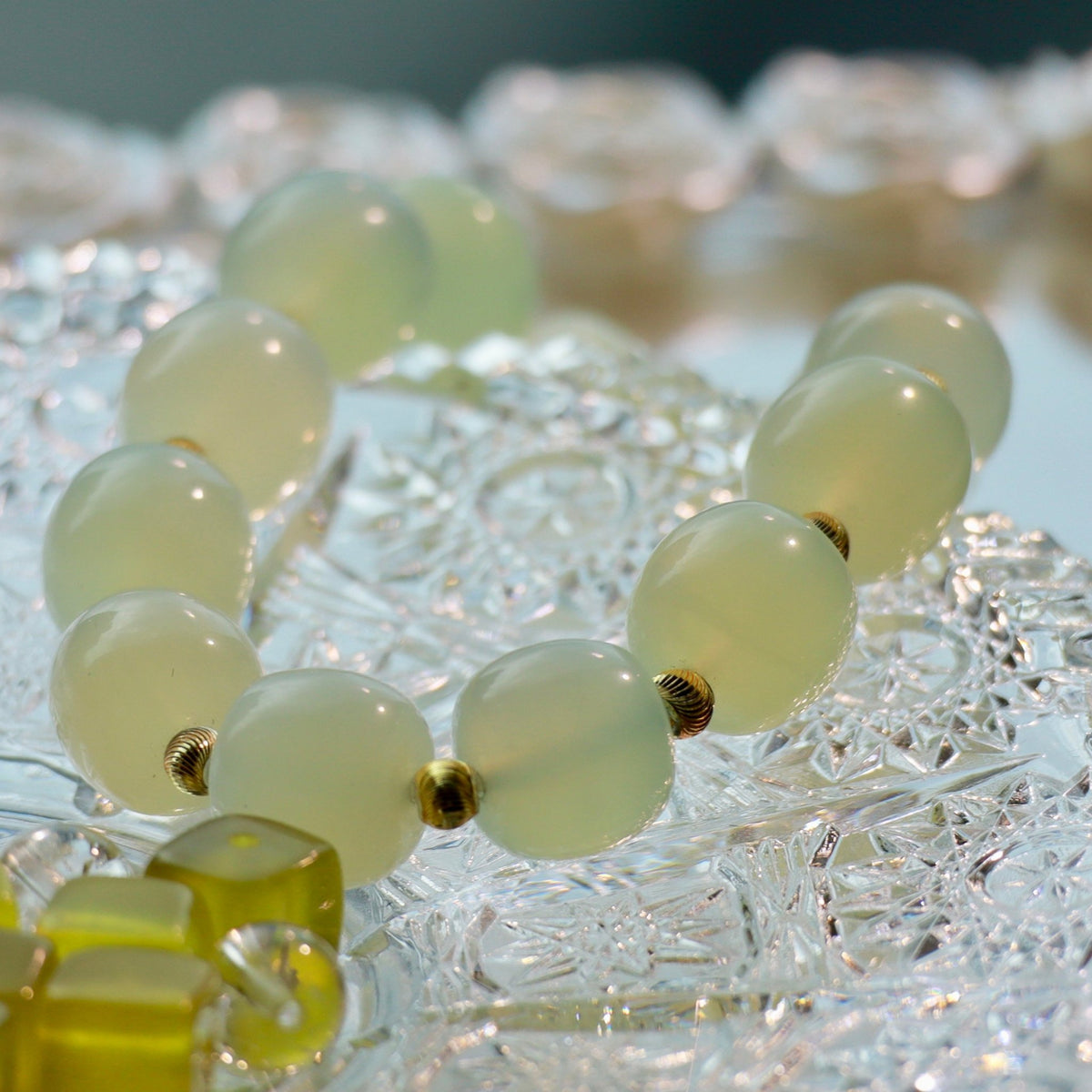 12mm Natural Xiuyan Jade Bracelet with Gold-Plated Copper Beads | Handmade Jade Jewelry - DancingMotes