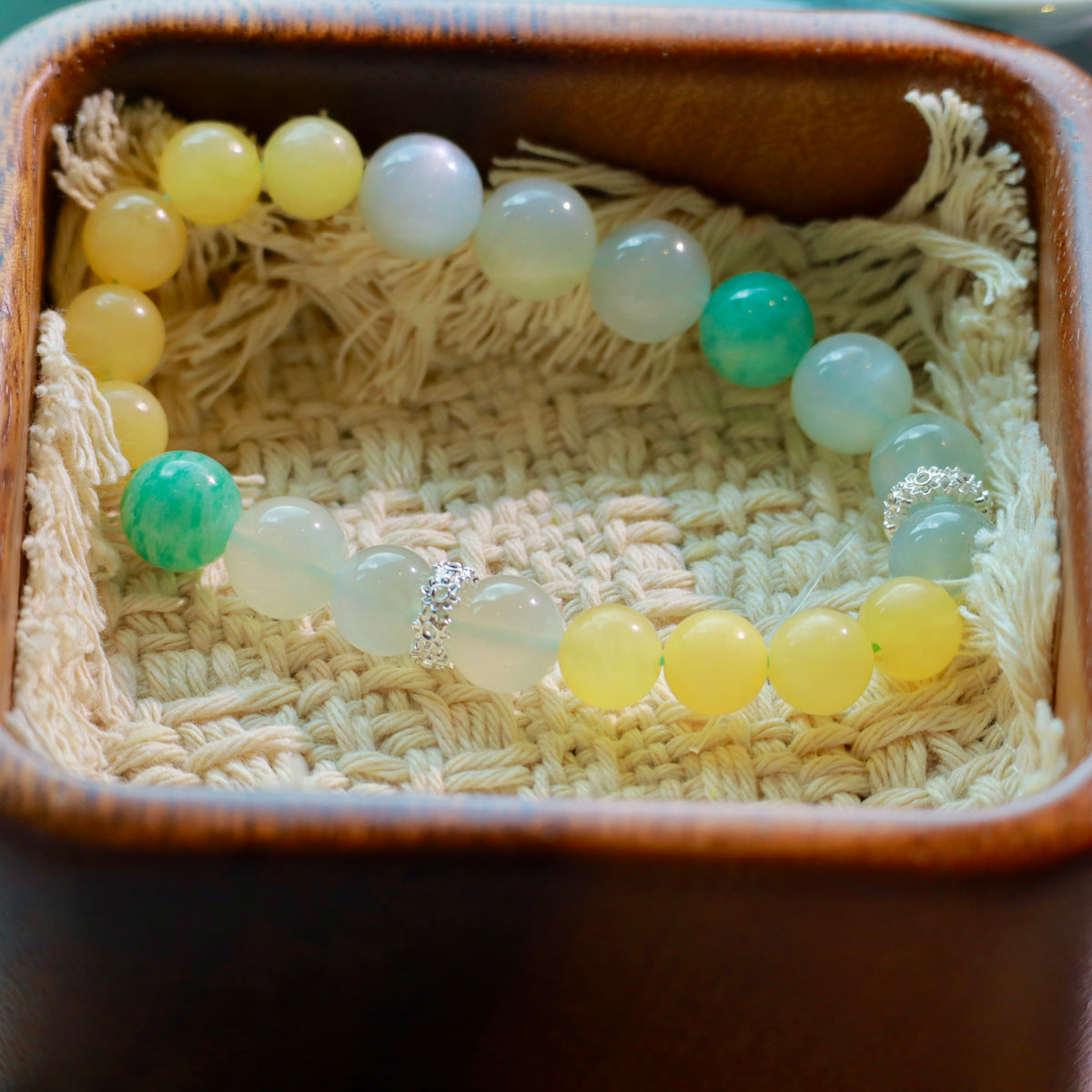 Natural Moonstone, Yellow Jade & Amazonite Gemstone Bracelet