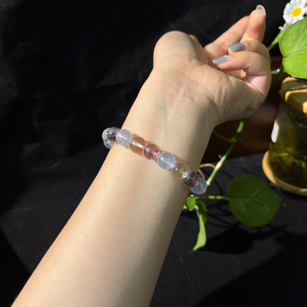 9-10mm Natural Aquamarine, Brazilian Amethyst & Clear Quartz Bracelet