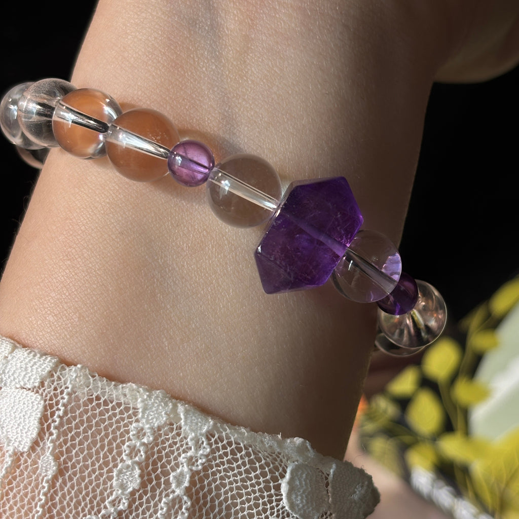 10mm Clear Quartz & Amethyst Bracelet with Uruguay Amethyst