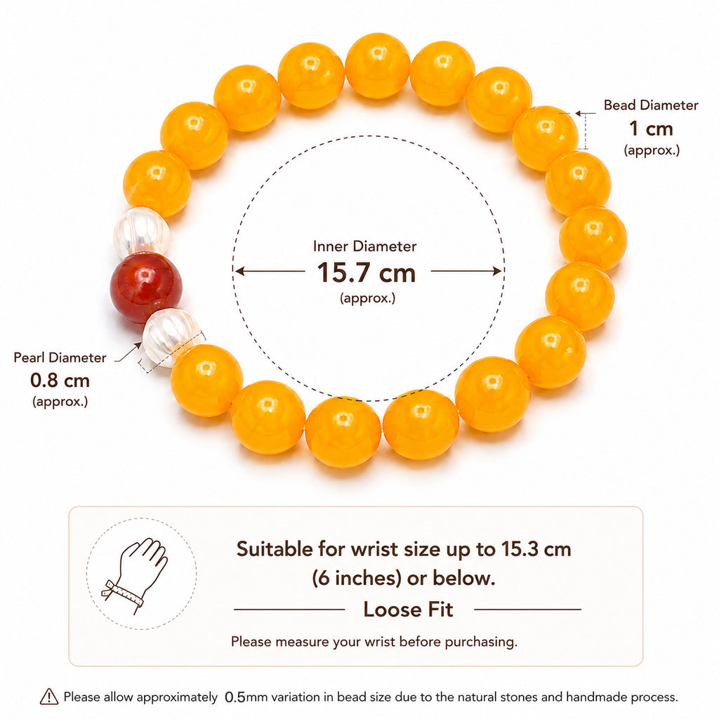 Natural Yellow Agate & Pearl Bracelet with Nanhong Agate | 10mm Gemstone Beaded Bracelet