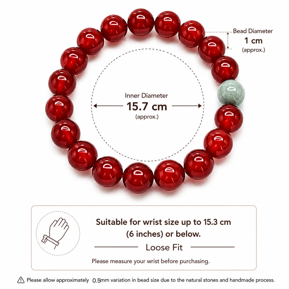 10mm Red Agate & Green Jade Bracelet – Handmade Natural Gemstone Stretch Bracelet