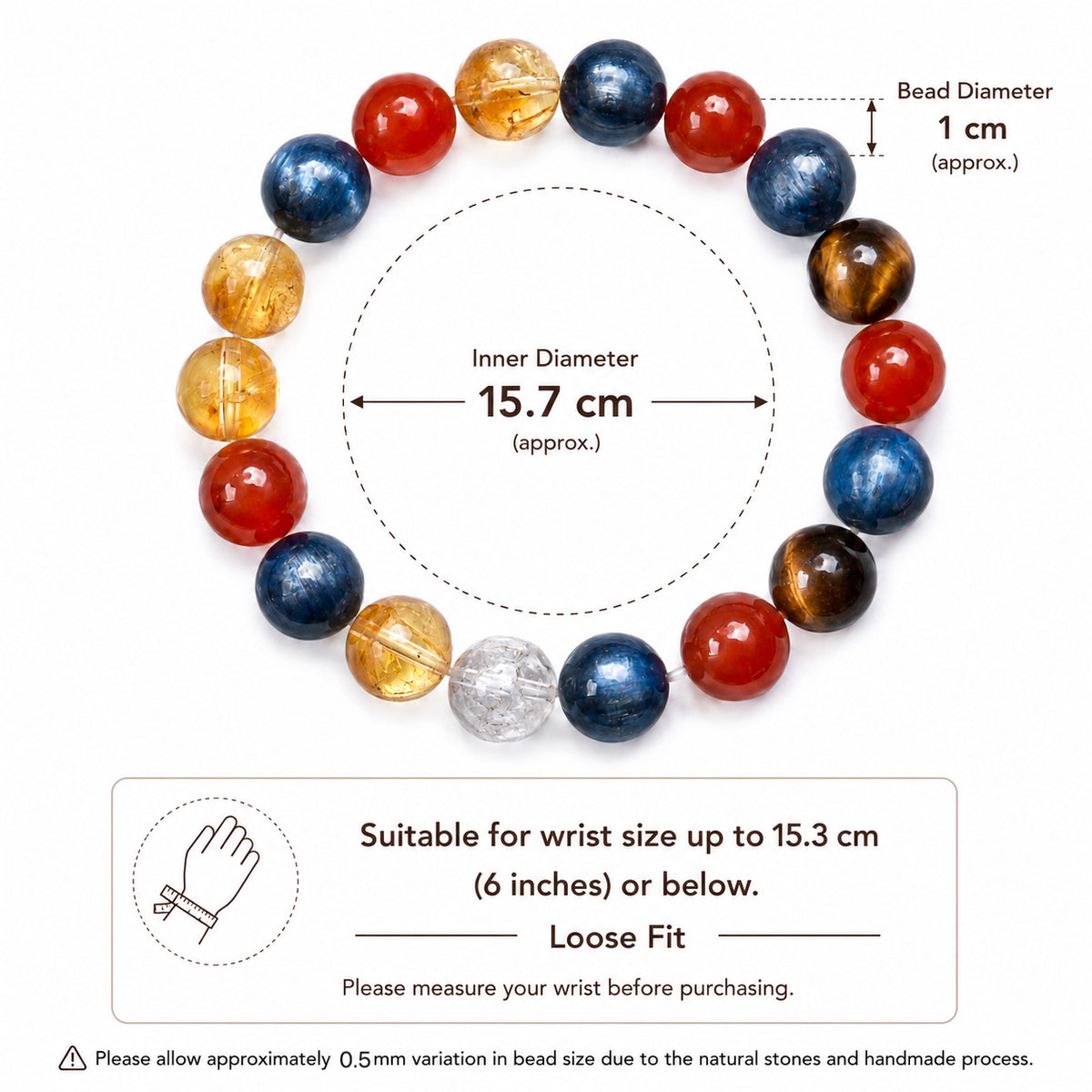 Natural Blue Kyanite, Red Agate, Yellow Tower Quartz & Tiger Eye Bracelet – 10mm Gemstone Jewelry