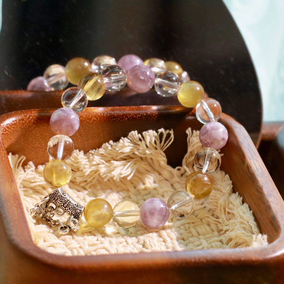 Golden Lithium Mica & High-Clarity Clear Quartz Bracelet | 10mm