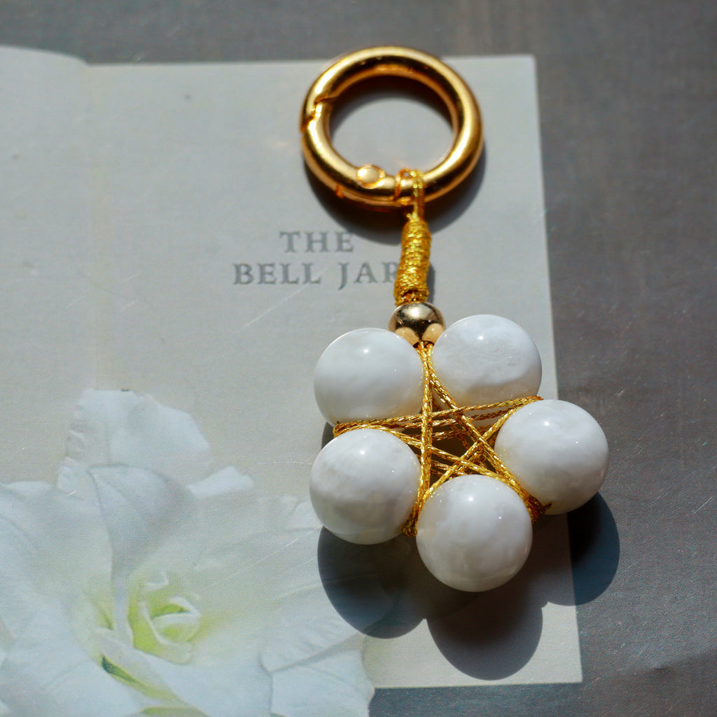 White Snowflake Phantom Quartz Star Keychain | Natural Crystal Bag Charm