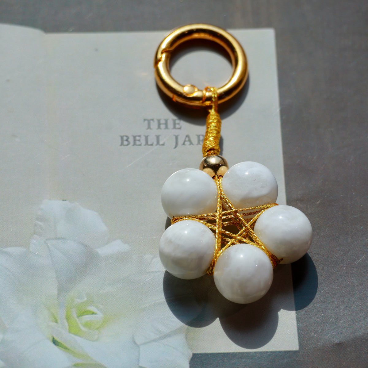 White Snowflake Phantom Quartz Star Keychain | Natural Crystal Bag Charm