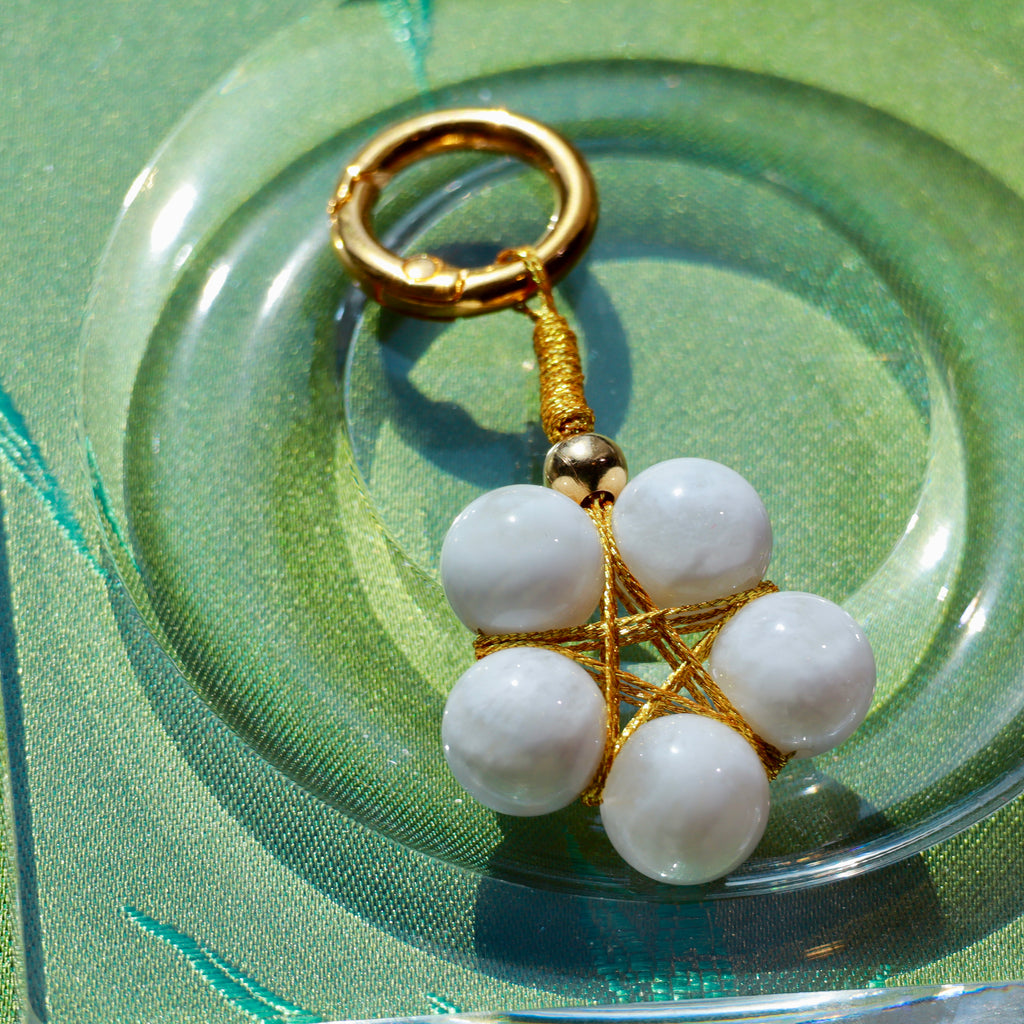 White Snowflake Phantom Quartz Star Keychain | Natural Crystal Bag Charm