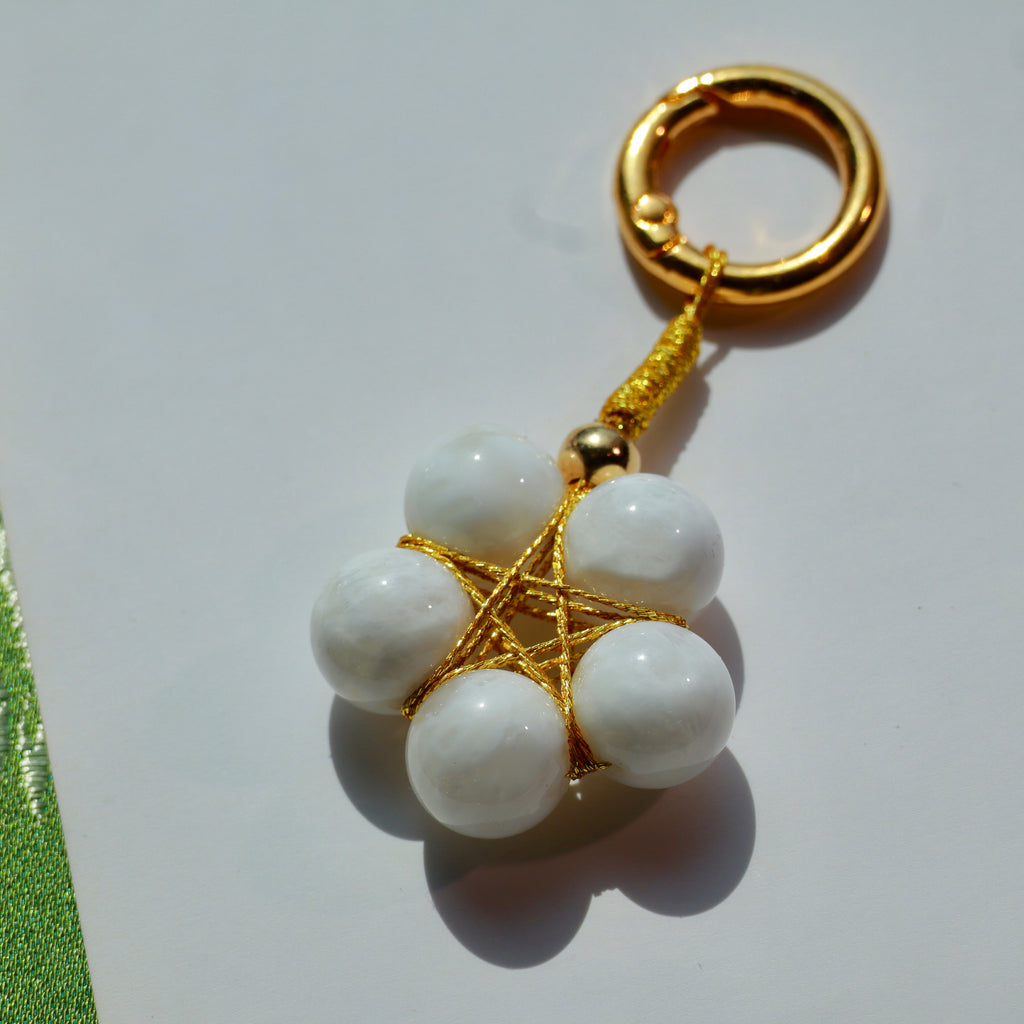White Snowflake Phantom Quartz Star Keychain | Natural Crystal Bag Charm
