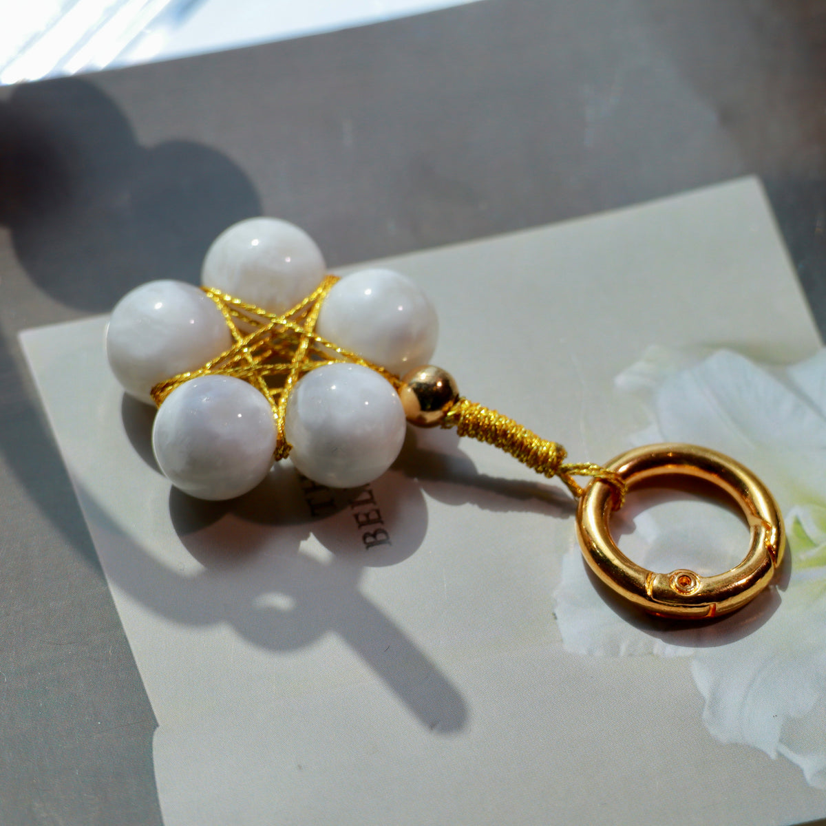 White Snowflake Phantom Quartz Star Keychain | Natural Crystal Bag Charm