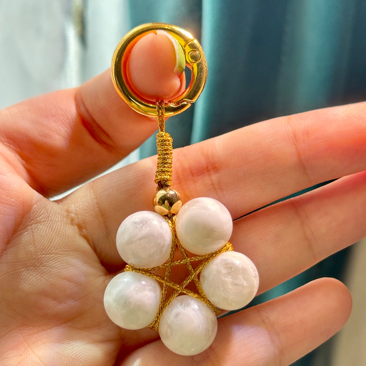 White Snowflake Phantom Quartz Star Keychain | Natural Crystal Bag Charm