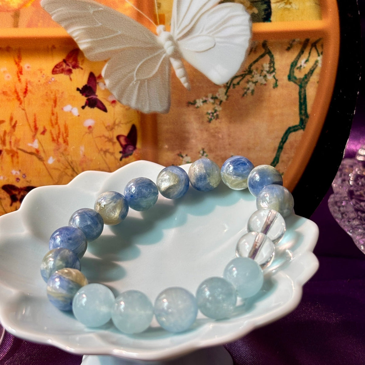 Natural Blue Kyanite & Aquamarine Bracelet | 10mm Gemstone Beads - DancingMotes