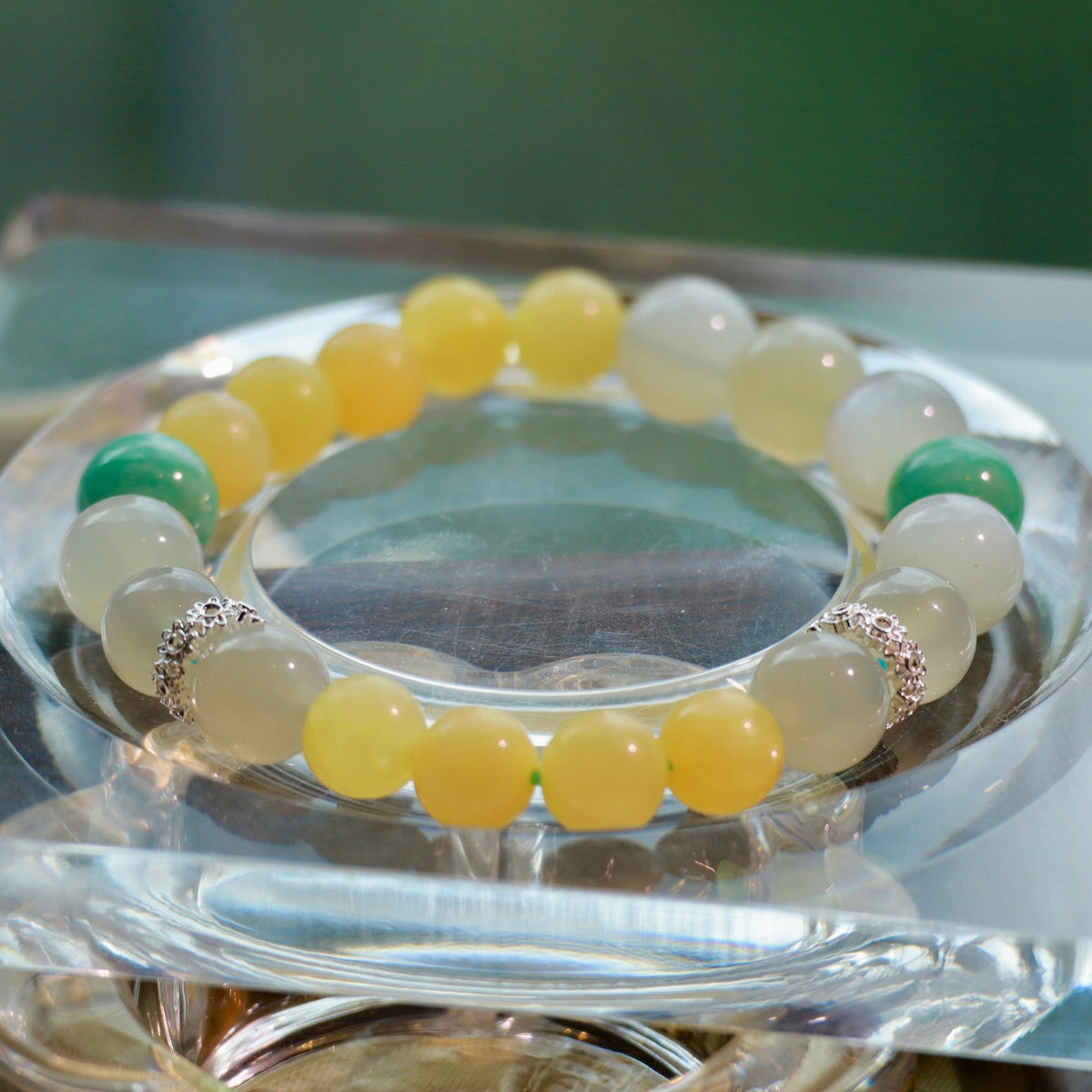 Natural Moonstone, Yellow Jade & Amazonite Gemstone Bracelet - DancingMotes