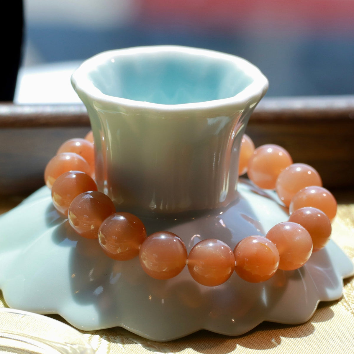 Natural Orange Moonstone Bracelet | 10mm Gemstone Beads - DancingMotes