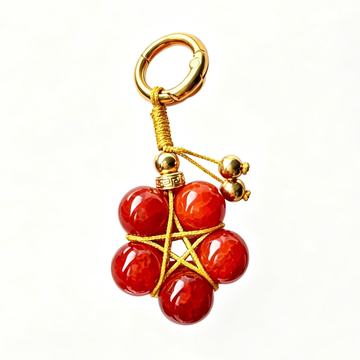 Natural Red Agate Dragon Scale Keychain with Gold-Plated Copper Beads - DancingMotes